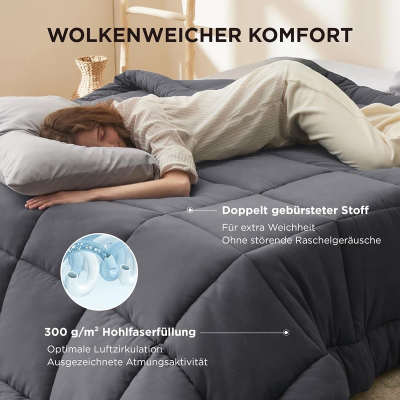 BEDSURE Egész éves paplan 155x220 cm, Oeko-TEX, 300 gsm, szürke, allergia barát