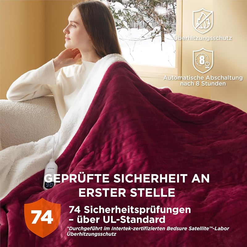 BEDSURE elektromos takaró 130x180cm, 6 fokozat, 10 órás időzítő, túlmelegedés védelem