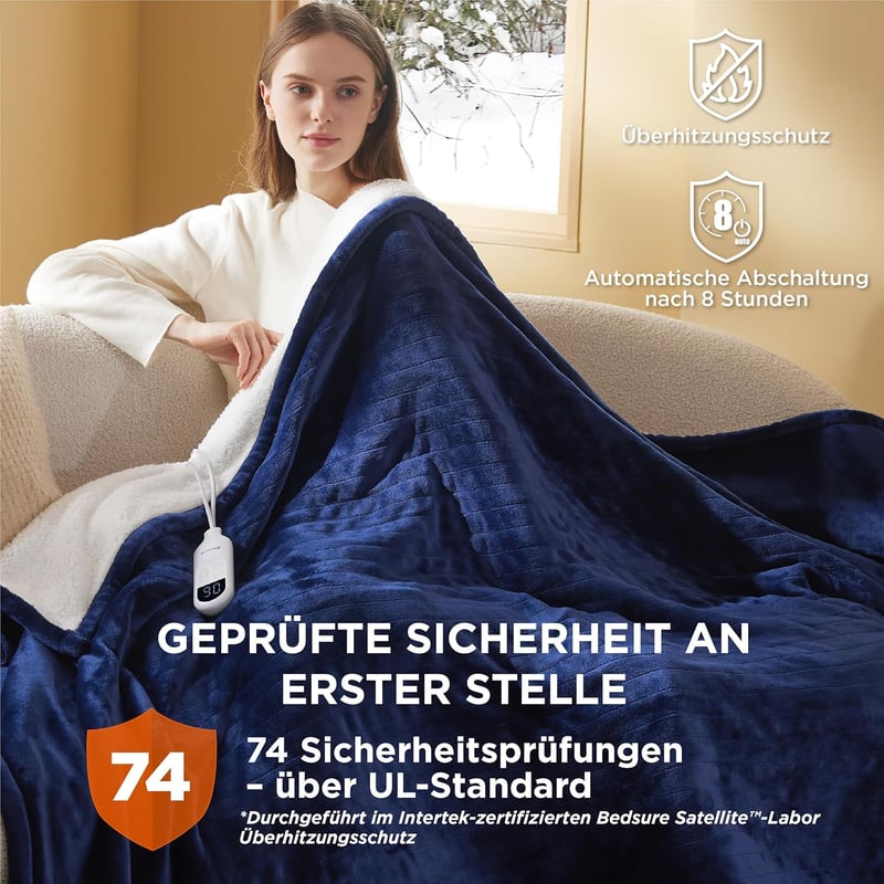 BEDSURE Elektromos Takaró 130x180cm, 6 Hőfokozat, 10 Órás Időzítő, Automatikus Lekapcsolás