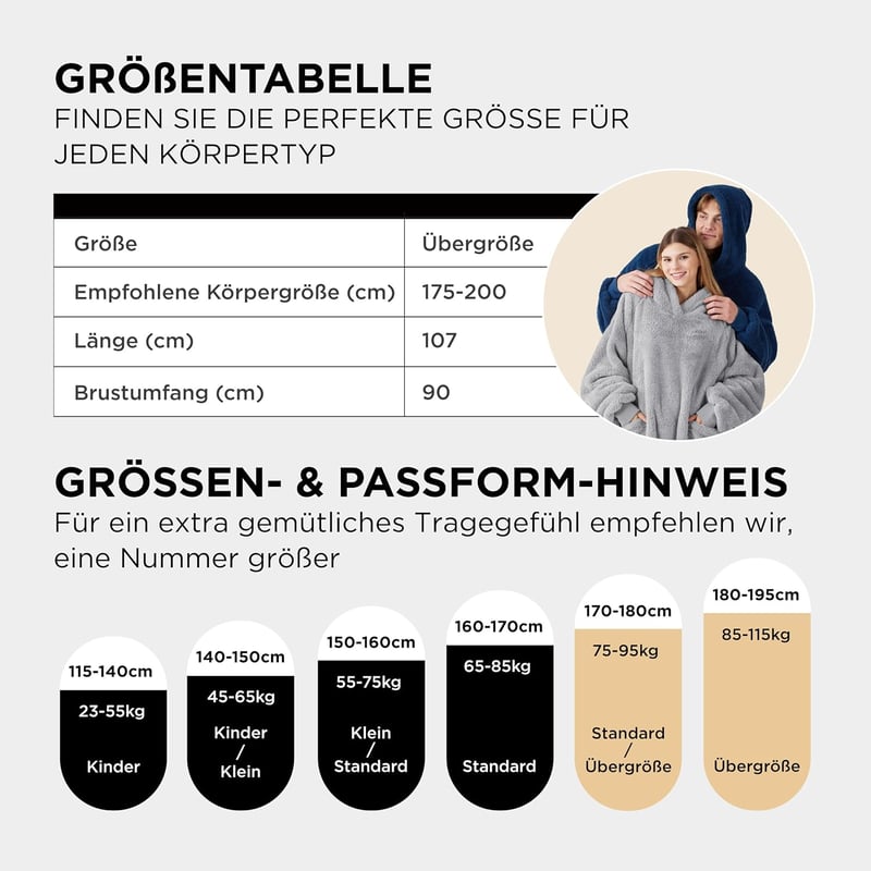 BEDSURE Kapucnis Takaró Ujjal - Oversized Plüss Pulóver Takaró Unisex Szürke 107x90cm