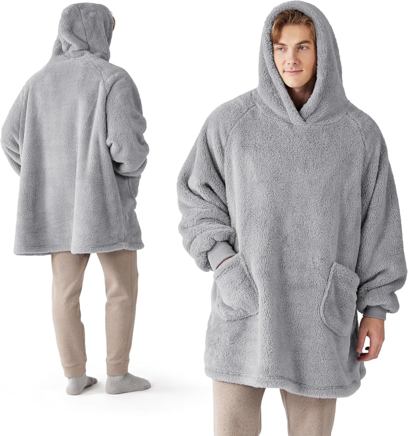 BEDSURE Kapucnis Takaró Ujjal - Oversized Plüss Pulóver Takaró Unisex Szürke 107x90cm