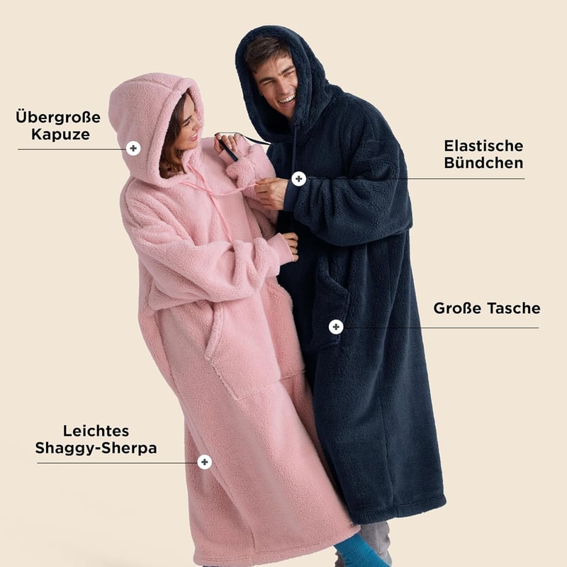 BEDSURE Kapucnis Takaró Ujjal, Puha Meleg Flanel Pulóver Nőknek és Férfiaknak, Sötétkék