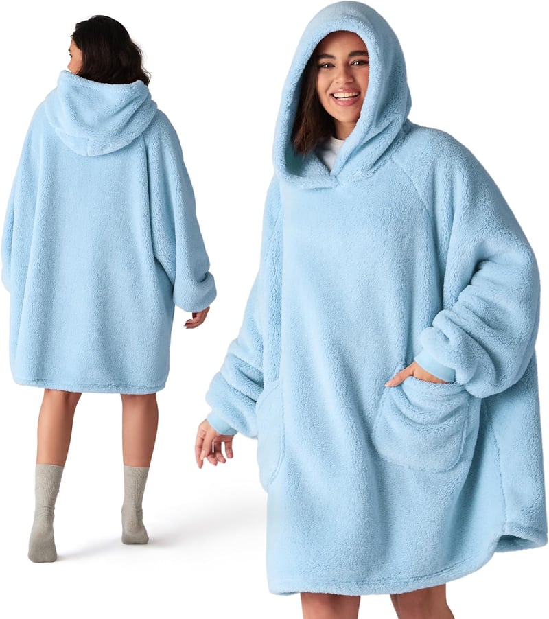 BEDSURE kapucnis viselhető takaró ujjakkal - világoskék - 95x85 cm
