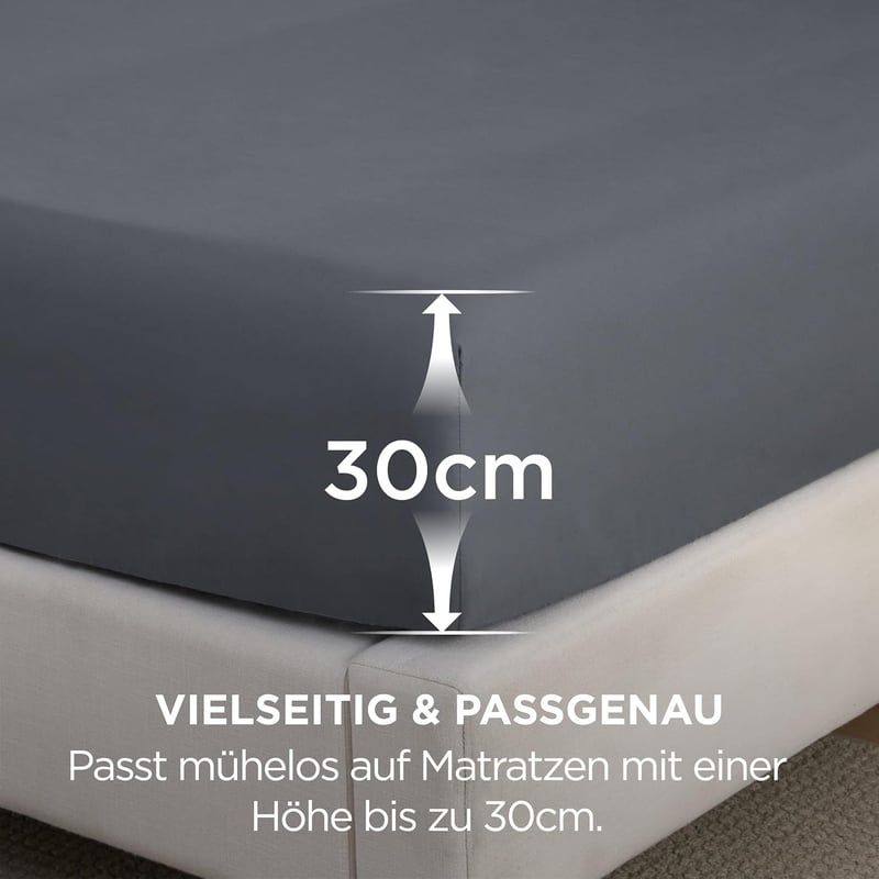 BEDSURE kifeszített lepedő 140x200 cm boxspringhoz, mikroszálas poliészter, szürke, felhajtós 30 cm matracmagasságig