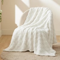 BEDSURE Plüss polár takaró kockás mintával, fehér, 130 x 170 cm, kanapéra ágyra 7