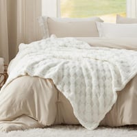 BEDSURE Plüss polár takaró kockás mintával, fehér, 130 x 170 cm, kanapéra ágyra 6