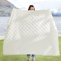 BEDSURE Plüss polár takaró kockás mintával, fehér, 130 x 170 cm, kanapéra ágyra 3
