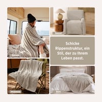 BEDSURE deka, mäkká a hrejivá flísová deka na pohovku a posteľ, s rebrovaným menčestrovým vzorom, béžová, 150x200 cm 6