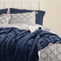 BEDSURE Sherpa deka od flisa, mekana prekrivka za kauč, pahuljasti pokrivač za garnituru, tamnoplava, 220x240 cm XXL veličina 4