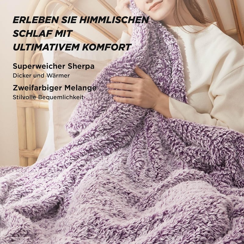 BEDSURE Lila Sherpa Takaró 150x200 cm, Puha Sofa Pléd, Meleg Téli Blanket