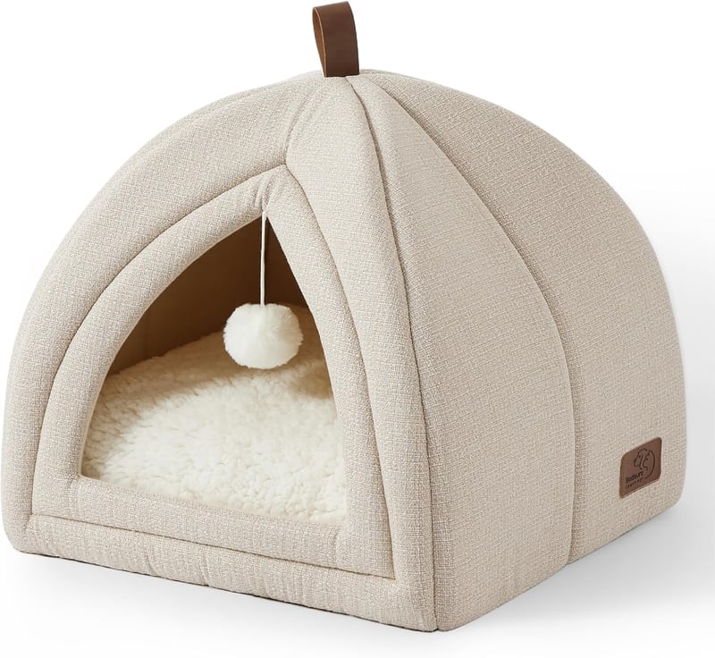 BEDSURE Macska Barlang 40x40x40 cm Levehető Sherpa Párnával és Játékkal