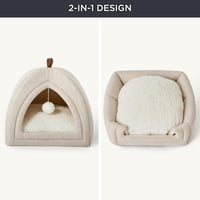 BEDSURE Macska Barlang 40x40x40 cm Levehető Sherpa Párnával és Játékkal 4