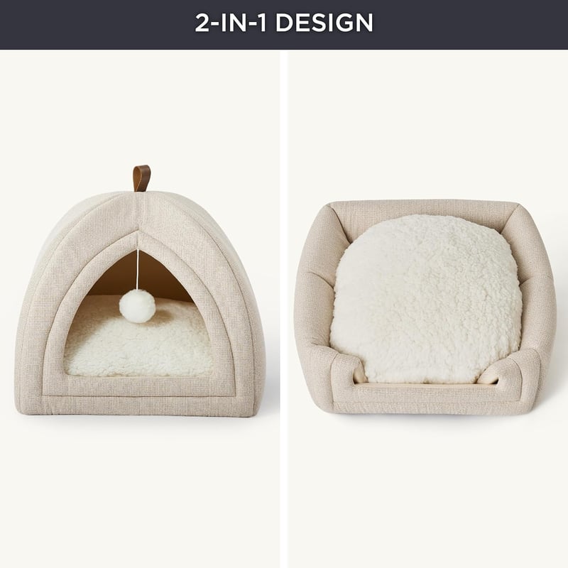 BEDSURE Macska Barlang 40x40x40 cm Levehető Sherpa Párnával és Játékkal
