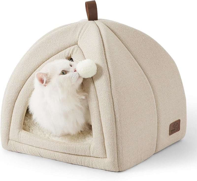 BEDSURE Macska Barlang 40x40x40 cm Levehető Sherpa Párnával és Játékkal