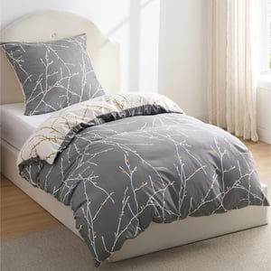 Bedsure komplet posteljine od mikrovlakana, s uzorkom sivih grana - 135x200 cm + 80x80 cm