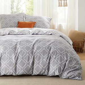Bedsure set posteljine od mikrovlakana, 3-dijelni - kockasti uzorak, siva - 155x220 cm