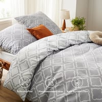 Bedsure Mikroszálas Ágyneműhuzat 155x220 cm Szürke Rácsozott 3 Részes Garnitúra Párnával 2