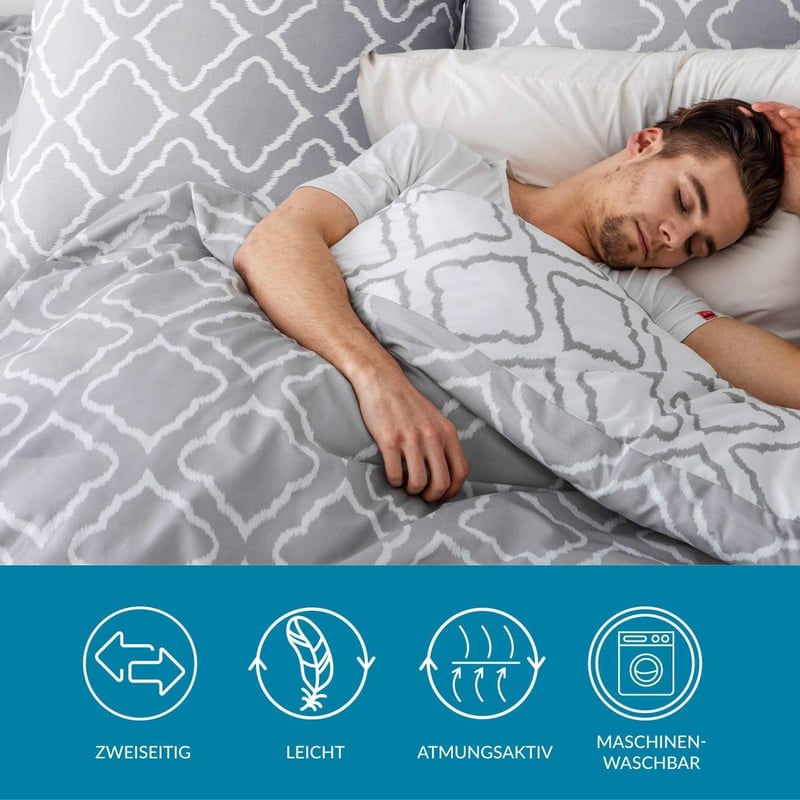 Bedsure Mikroszálas Ágyneműhuzat 155x220 cm Szürke Rácsozott 3 Részes Garnitúra Párnával