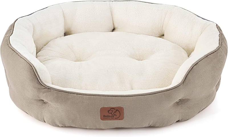 Bedsure Mosható Macska Ágy - 63x53x20 cm Kétoldalú Párnával, Csúszásgátlós Kisállat Fekhely Macskáknak és Kistestű Kutyáknak, Teveszín