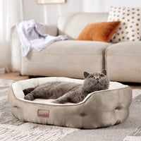 Bedsure Mosható Macska Ágy - 63x53x20 cm Kétoldalú Párnával, Csúszásgátlós Kisállat Fekhely Macskáknak és Kistestű Kutyáknak, Teveszín 9