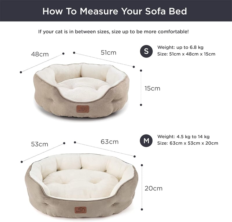 Bedsure Mosható Macska Ágy - 63x53x20 cm Kétoldalú Párnával, Csúszásgátlós Kisállat Fekhely Macskáknak és Kistestű Kutyáknak, Teveszín