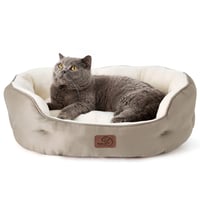 Bedsure Perivi Krevet za Mačke - 63x53x20 cm s Jastukom s Dva Lica, Protuklizni Ležaj za Kućne Ljubimce, Mačke i Male Pse, Boja Deve 2