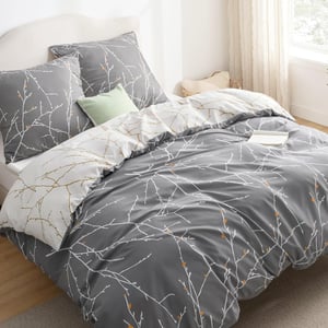 Bedsure set posteljine od mikrovlakana, 3-dijelni - grane, siva - 155x220 cm