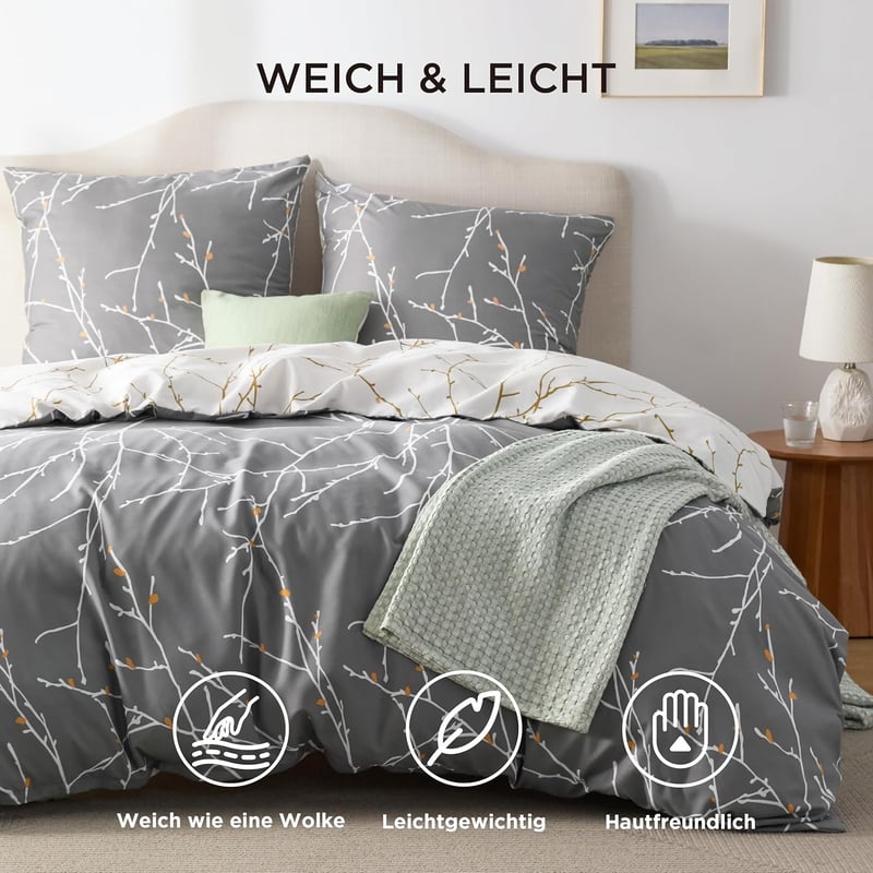 Bedsure Nyári Ágynemű Szett 200x200 cm Ágytakaró Párnahuzat Szürke Ágyhuzat