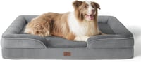 Culcuș ortopedic pentru câini Bedsure tip canapea cu spumă cu memorie tip cofrag - gri - 97x71x16 cm 1