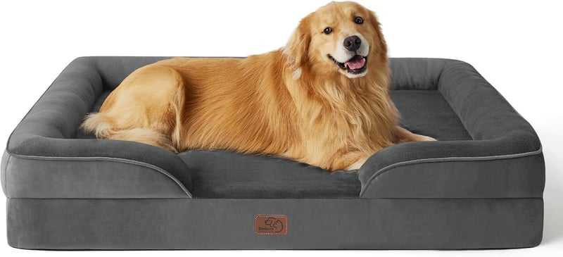 BEDSURE Ortopédikus Kutyaágy 134x106cm Nagy Kutyáknak Memóriahabos Szürke
