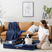 BEDSURE Ortopédikus Kutyaágy 89x63 cm - Közepes Méretű Kutyáknak, Mosható Tojástartó Habos Kutyakanapé, Csúszásgátló Kutyafekhely, Sötétkék 7