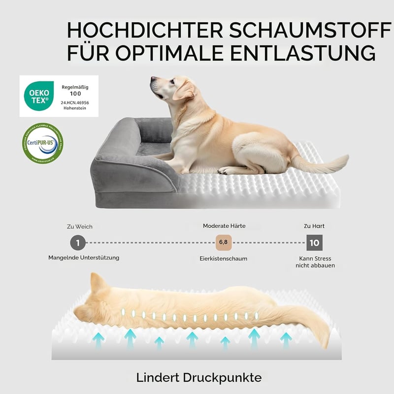 BEDSURE Ortopédikus Kutyaágy 89x63cm Közepes Kutyáknak Memóriahabos Szürke