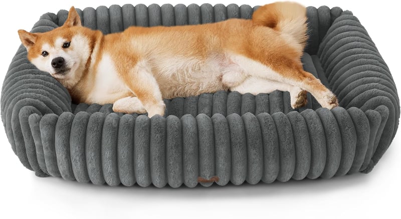 BEDSURE Ortopédikus Kutyaágy Nagy Kutyáknak 91x68cm Szürke Fleece Takaróval