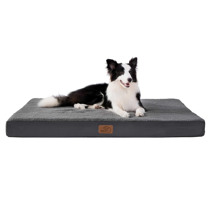 Bedsure Ortopedski Krevet za Pse - Madrac od Pjene s Efektom "Posude za Jaja" za Pse, Periv, Protuklizan, 112x81x8 cm, Tamno Siva, Izuzetno Velika Veličina
