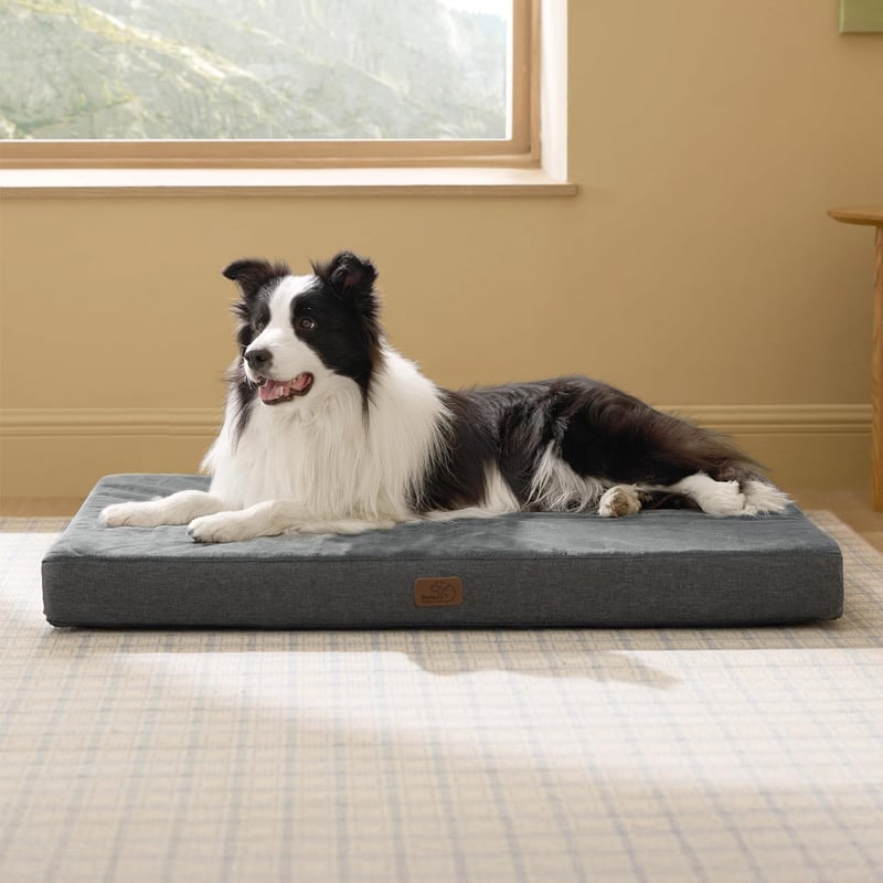 Bedsure Ortopédikus Kutyapárna 90x55cm Memóriahabos Szürke Mosható Kutyaágy