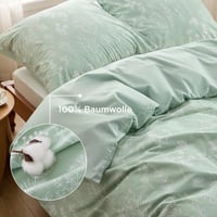BEDSURE Pamut Ágynemű Szett 200x200 cm, Zöld Virágmintás Ágyneműhuzat Cipzárral, 3 Részes Garnitúra 2 Párnahuzattal 80x80 cm, Légáteresztő O 3
