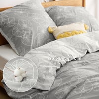 BEDSURE Pamut Ágyneműhuzat 135x200 cm Ginkgo Mintás Szürke 2 Részes Párnahuzattal 3