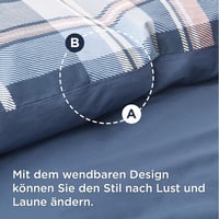 BEDSURE Pamut Ágyneműhuzat 135x200 cm Kék Kockás Mintával, 2 Részes Garnitúra Párnával 4