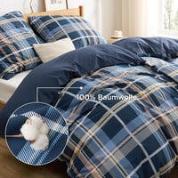 BEDSURE Pamut Ágyneműhuzat 135x200 cm Kék Kockás Mintával, 2 Részes Garnitúra Párnával 3