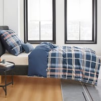 BEDSURE Pamut Ágyneműhuzat 135x200 cm Kék Kockás Mintával, 2 Részes Garnitúra Párnával 7
