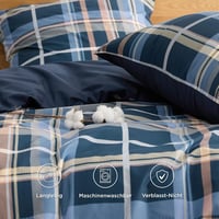 BEDSURE Pamut Ágyneműhuzat 135x200 cm Kék Kockás Mintával, 2 Részes Garnitúra Párnával 2