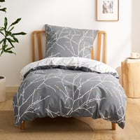 Bedsure Pamut Ágyneműhuzat 135x200 cm Szürke Gallyos Mintával 2 Részes Garnitúra 1