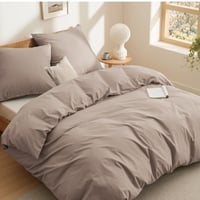 Bedsure pamučna posteljina 220x240 cm, kaki - set od 3 dijela s 2 jastučnice 80x80 cm, Oeko-TEX, s patentnim zatvaračem, prozračna 1