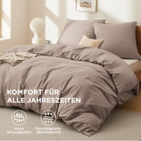 Bedsure pamučna posteljina 220x240 cm, kaki - set od 3 dijela s 2 jastučnice 80x80 cm, Oeko-TEX, s patentnim zatvaračem, prozračna 5