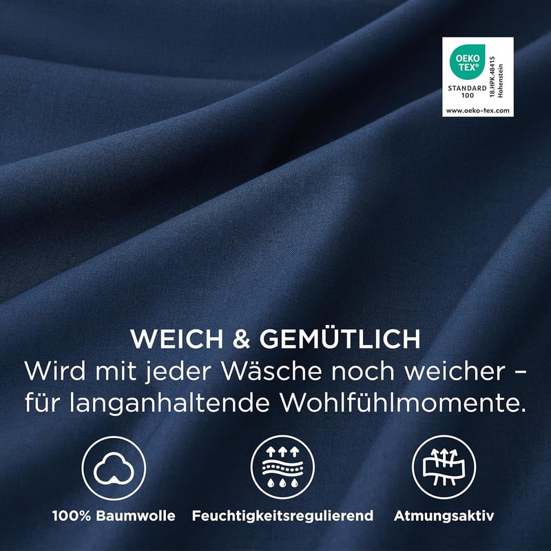 Bedsure Párnahuzat 40x40 cm 2 db Pamut Oeko-Tex Kék