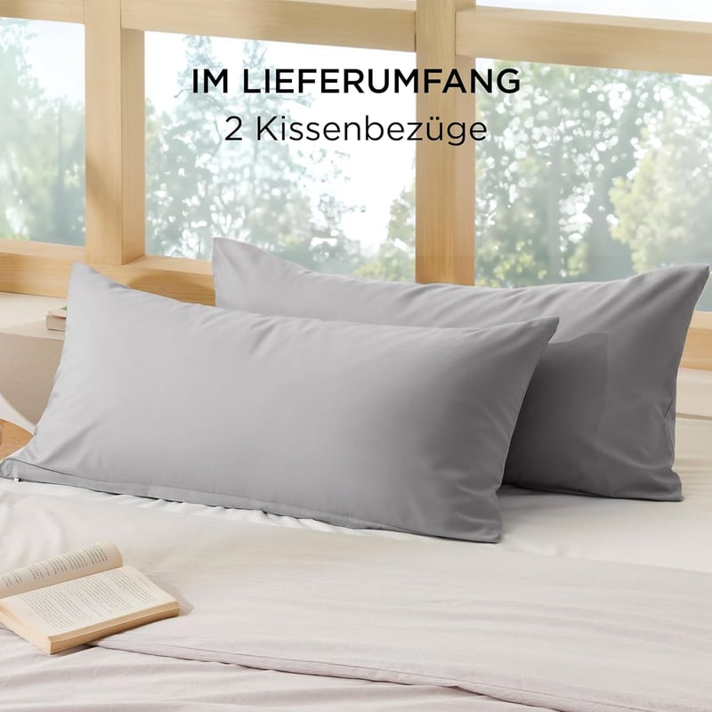 BEDSURE Párnahuzat 40x80 cm - 100% Pamut Cipzáras Díszpárna Huzat, Légáteresztő, Puha, Tartós, Világosszürke, Oeko-Tex Tanúsítvánnyal
