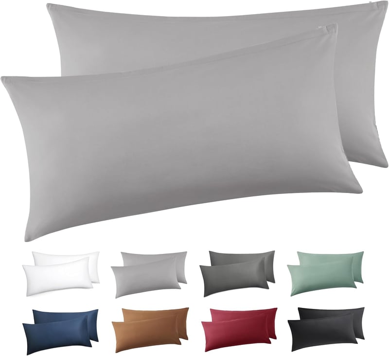 BEDSURE Párnahuzat 40x80 cm - 100% Pamut Cipzáras Díszpárna Huzat, Légáteresztő, Puha, Tartós, Világosszürke, Oeko-Tex Tanúsítvánnyal