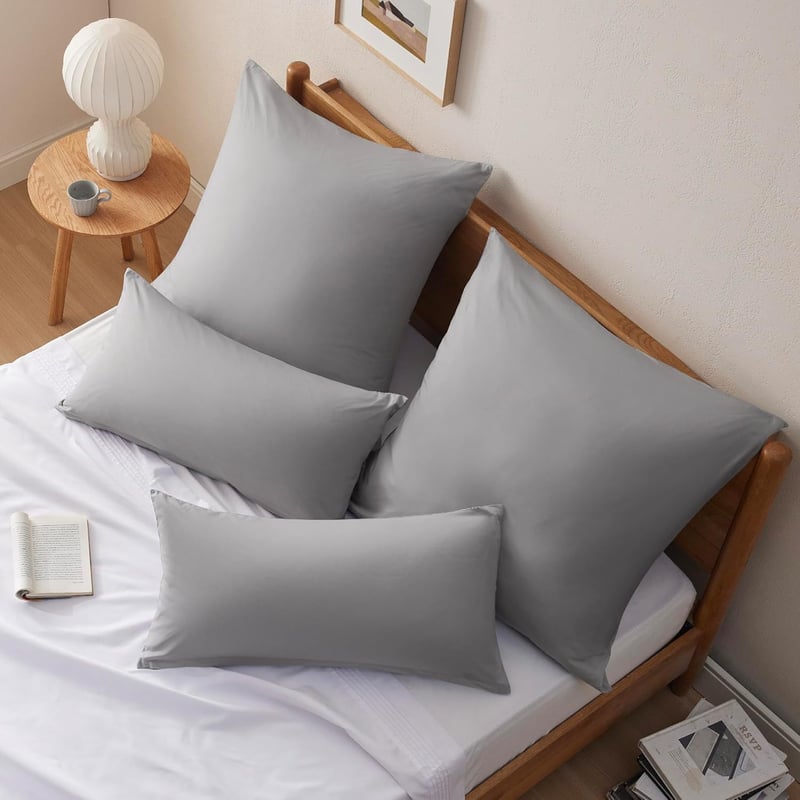 BEDSURE Párnahuzat 40x80 cm - 100% Pamut Cipzáras Díszpárna Huzat, Légáteresztő, Puha, Tartós, Világosszürke, Oeko-Tex Tanúsítvánnyal