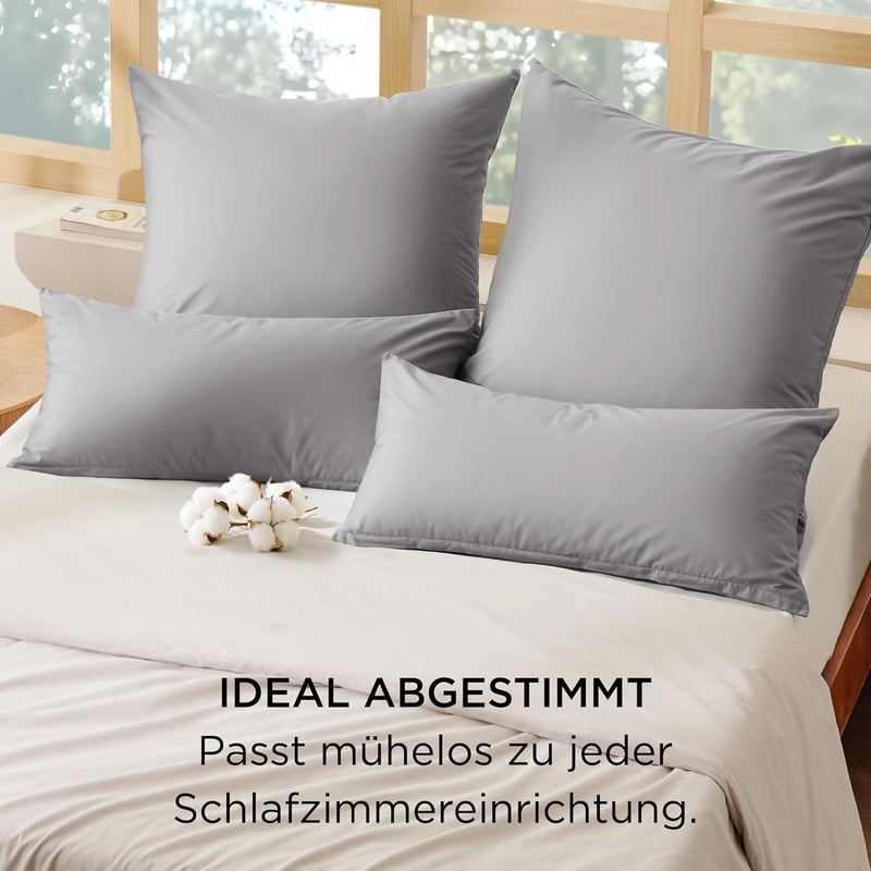 BEDSURE Párnahuzat 40x80 cm - 100% Pamut Cipzáras Díszpárna Huzat, Légáteresztő, Puha, Tartós, Világosszürke, Oeko-Tex Tanúsítvánnyal