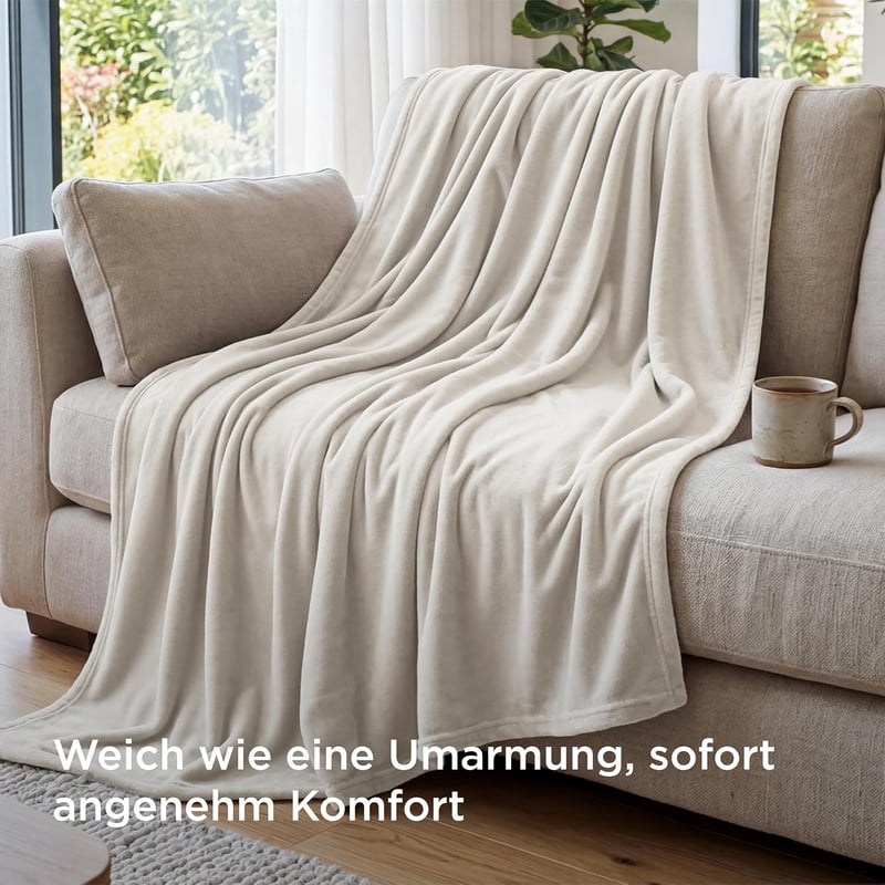 BEDSURE Puha Fleece Takaró 150x200 cm, Meleg Téli Pléd Kanapéra, Bézs